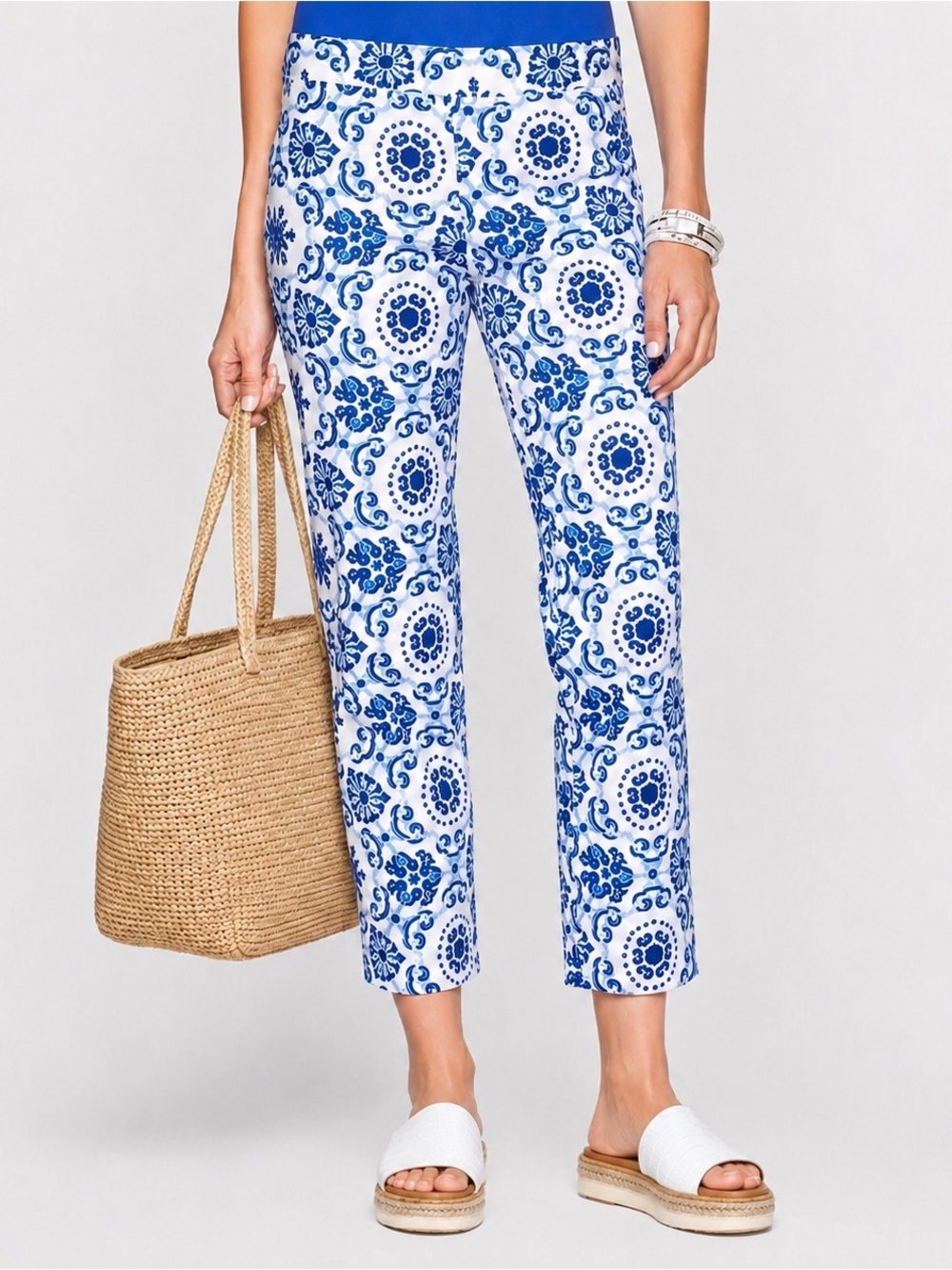Talbots Heritage Portuguese Tile Print Capri Ankle Pants XL Cotton Stretch
